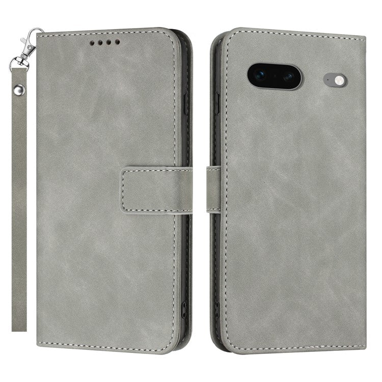 For Google Pixel 7 5G Anti-scratch Mobile Phone Case Magnetic Clasp PU Leather Stand Flip Wallet Cover with Strap - Grey