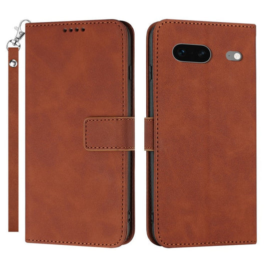 For Google Pixel 7 5G Anti-scratch Mobile Phone Case Magnetic Clasp PU Leather Stand Flip Wallet Cover with Strap - Brown