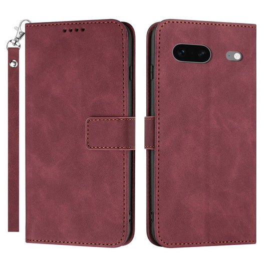 For Google Pixel 7 5G Anti-scratch Mobile Phone Case Magnetic Clasp PU Leather Stand Flip Wallet Cover with Strap - Wine Red