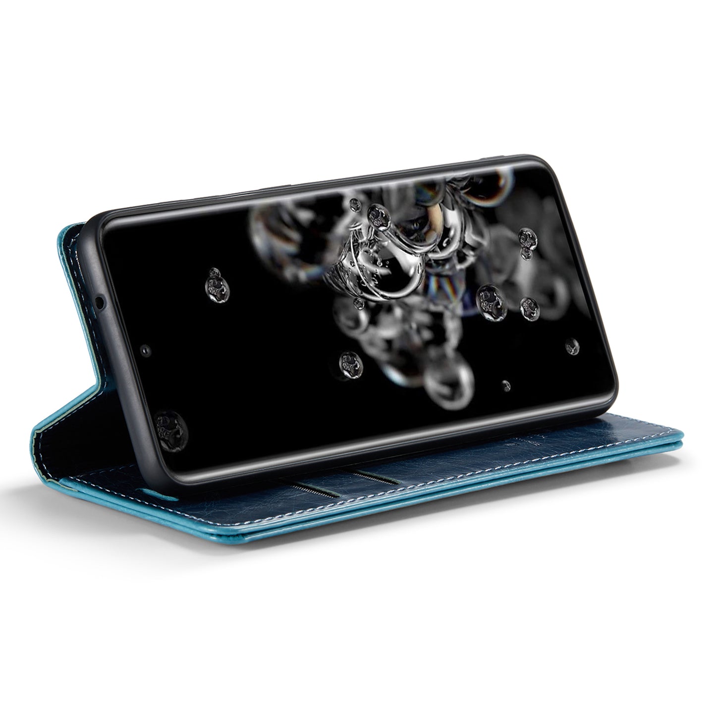 CASEME 003 Series For Samsung Galaxy S20 Ultra PU Leather Wallet Stand Case Waxy Texture Auto Closing Magnetic Phone Cover - Blue