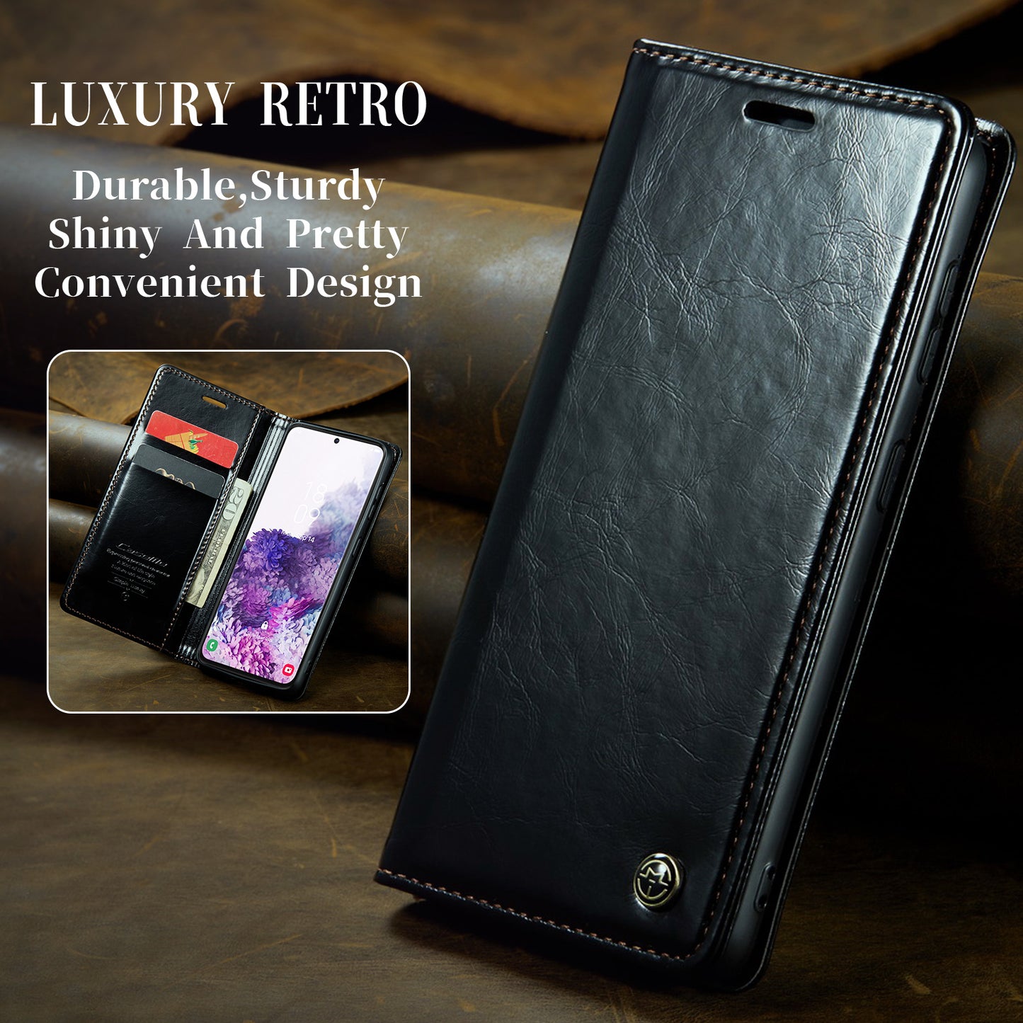 CASEME 003 Series For Samsung Galaxy S20 4G / 5G Waxy Texture Magnetic Auto-absorbed PU Leather Case Wallet Stand Phone Cover - Black