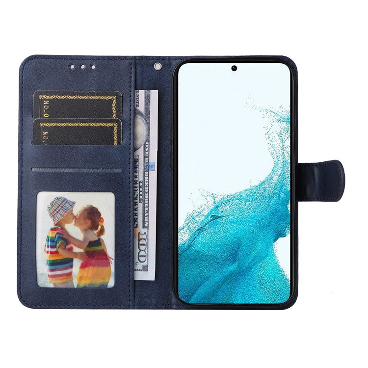 For Samsung Galaxy A54 5G PU Leather Wallet Shockproof Phone Cover Anti-scratch Classic Calf Texture Phone Stand Case with Wrist Strap - Blue
