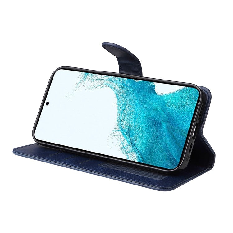 For Samsung Galaxy A54 5G PU Leather Wallet Shockproof Phone Cover Anti-scratch Classic Calf Texture Phone Stand Case with Wrist Strap - Blue