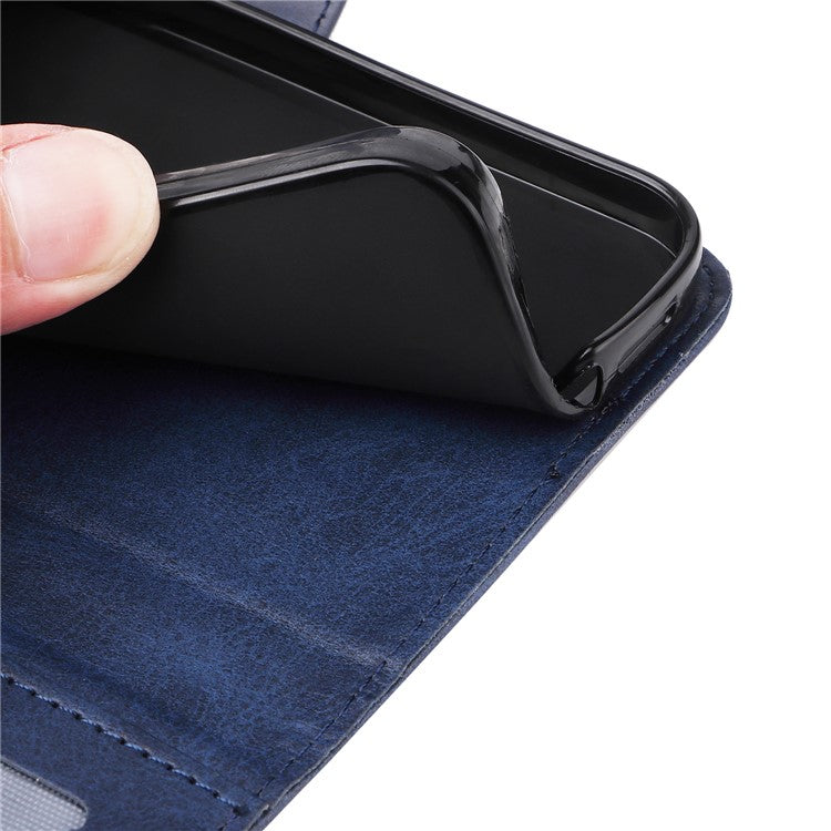 For Samsung Galaxy A54 5G PU Leather Wallet Shockproof Phone Cover Anti-scratch Classic Calf Texture Phone Stand Case with Wrist Strap - Blue