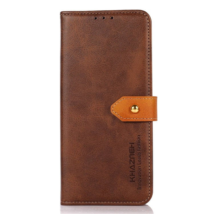 KHAZNEH Shockproof Case for Oppo A1 Pro 5G / Reno8 T 5G Cowhide Texture PU Leather Phone Case Anti-Drop Wallet Cover with Gold Buckle / Stand - Brown