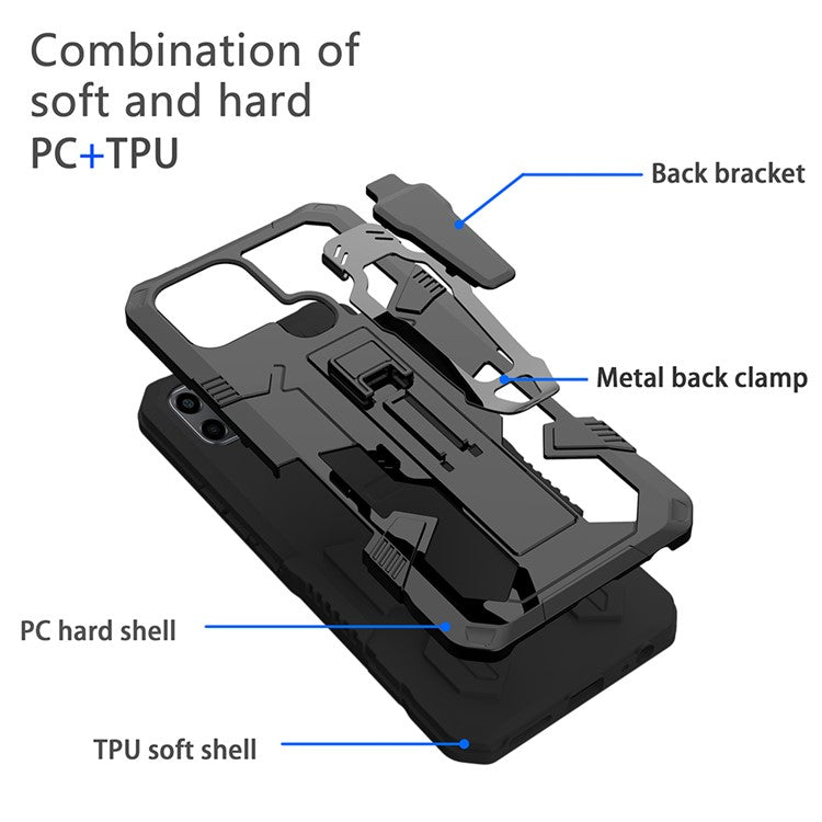 Mechwarrior Project for Infinix Smart 6 TPU + PC Phone Case Kickstand Belt Clip Cover with Car Mount Metal Sheet - Black