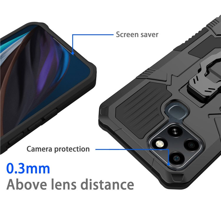 Mechwarrior Project for Infinix Smart 6 TPU + PC Phone Case Kickstand Belt Clip Cover with Car Mount Metal Sheet - Black