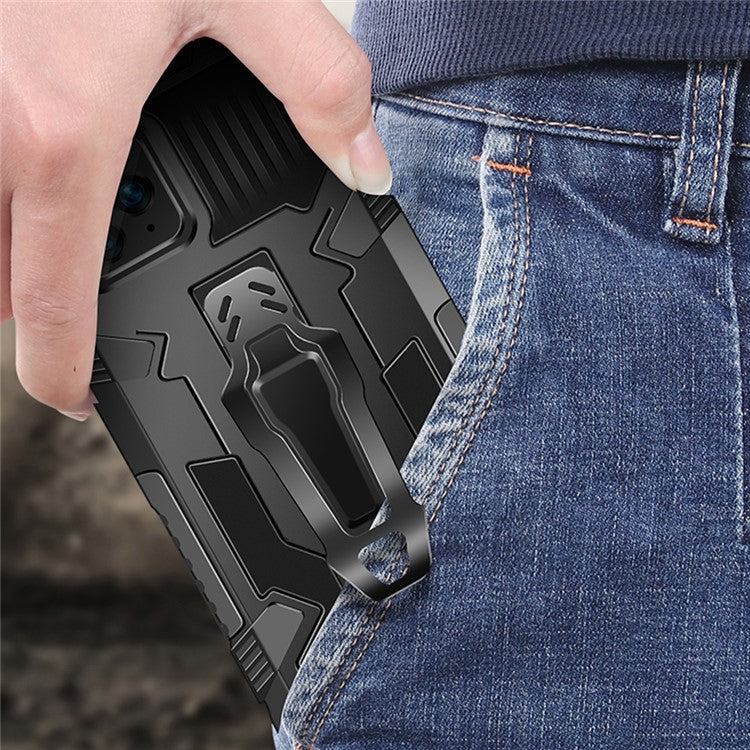 Mechwarrior Project for Infinix Smart 6 TPU + PC Phone Case Kickstand Belt Clip Cover with Car Mount Metal Sheet - Black