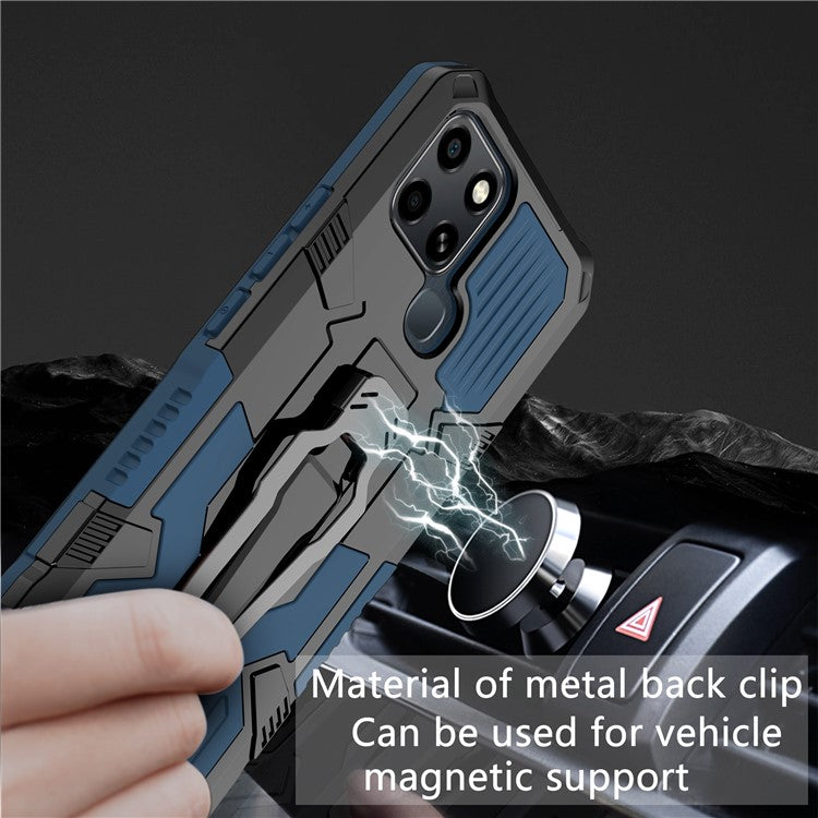 Mechwarrior Project for Infinix Smart 6 TPU + PC Phone Case Kickstand Belt Clip Cover with Car Mount Metal Sheet - Blue