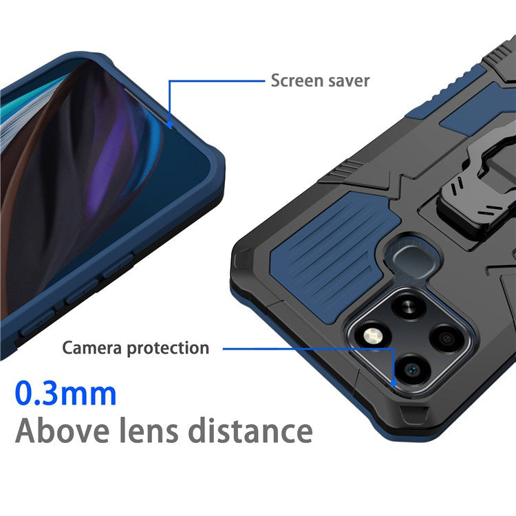 Mechwarrior Project for Infinix Smart 6 TPU + PC Phone Case Kickstand Belt Clip Cover with Car Mount Metal Sheet - Blue