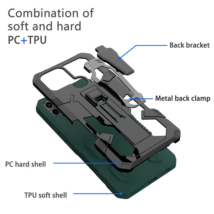 Mechwarrior Project for Infinix Smart 6 TPU + PC Phone Case Kickstand Belt Clip Cover with Car Mount Metal Sheet - Green