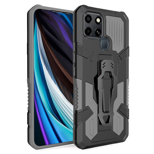 Mechwarrior Project for Infinix Smart 6 TPU + PC Phone Case Kickstand Belt Clip Cover with Car Mount Metal Sheet - Grey