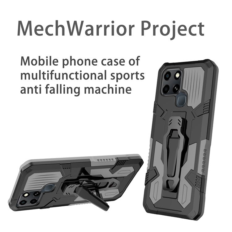 Mechwarrior Project for Infinix Smart 6 TPU + PC Phone Case Kickstand Belt Clip Cover with Car Mount Metal Sheet - Grey