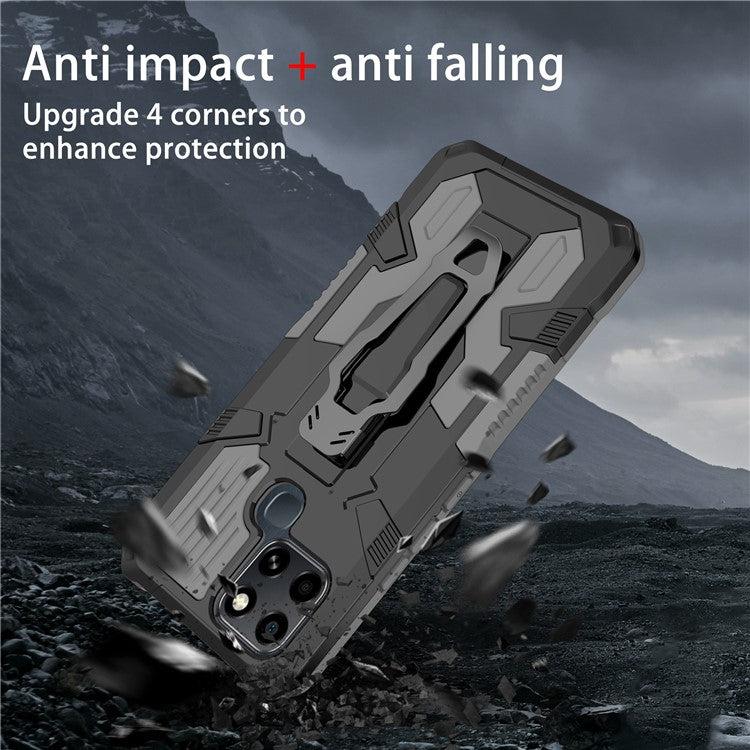 Mechwarrior Project for Infinix Smart 6 TPU + PC Phone Case Kickstand Belt Clip Cover with Car Mount Metal Sheet - Grey