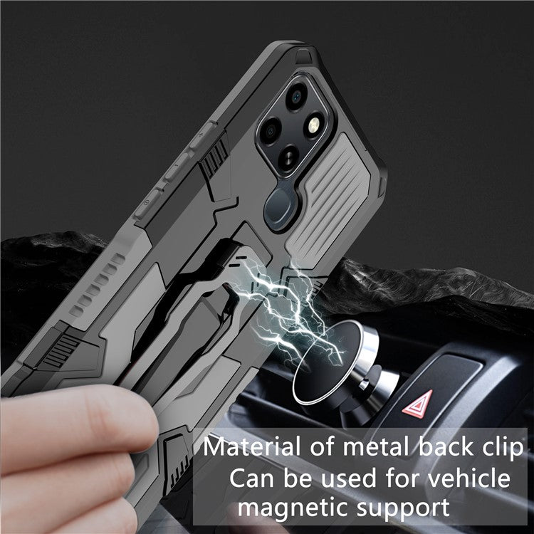 Mechwarrior Project for Infinix Smart 6 TPU + PC Phone Case Kickstand Belt Clip Cover with Car Mount Metal Sheet - Grey