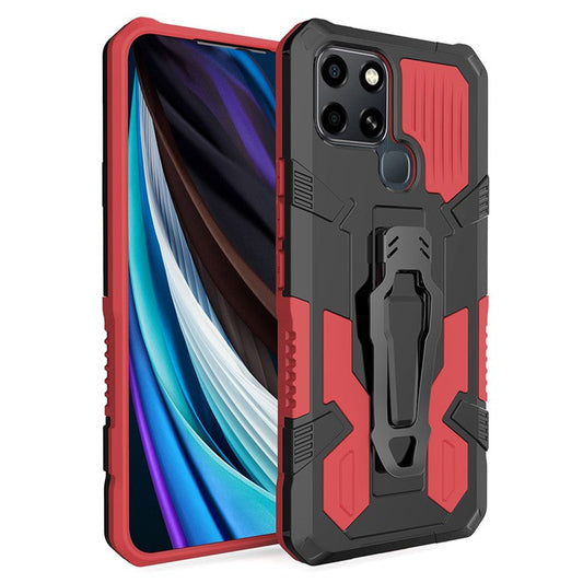 Mechwarrior Project for Infinix Smart 6 TPU + PC Phone Case Kickstand Belt Clip Cover with Car Mount Metal Sheet - Red