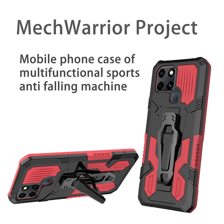 Mechwarrior Project for Infinix Smart 6 TPU + PC Phone Case Kickstand Belt Clip Cover with Car Mount Metal Sheet - Red