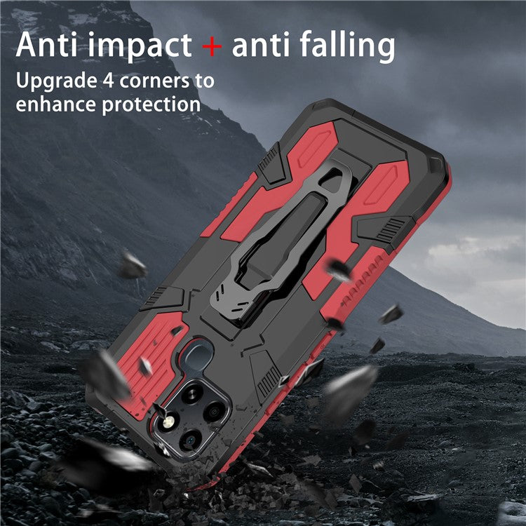 Mechwarrior Project for Infinix Smart 6 TPU + PC Phone Case Kickstand Belt Clip Cover with Car Mount Metal Sheet - Red