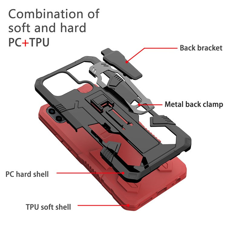 Mechwarrior Project for Infinix Smart 6 TPU + PC Phone Case Kickstand Belt Clip Cover with Car Mount Metal Sheet - Red