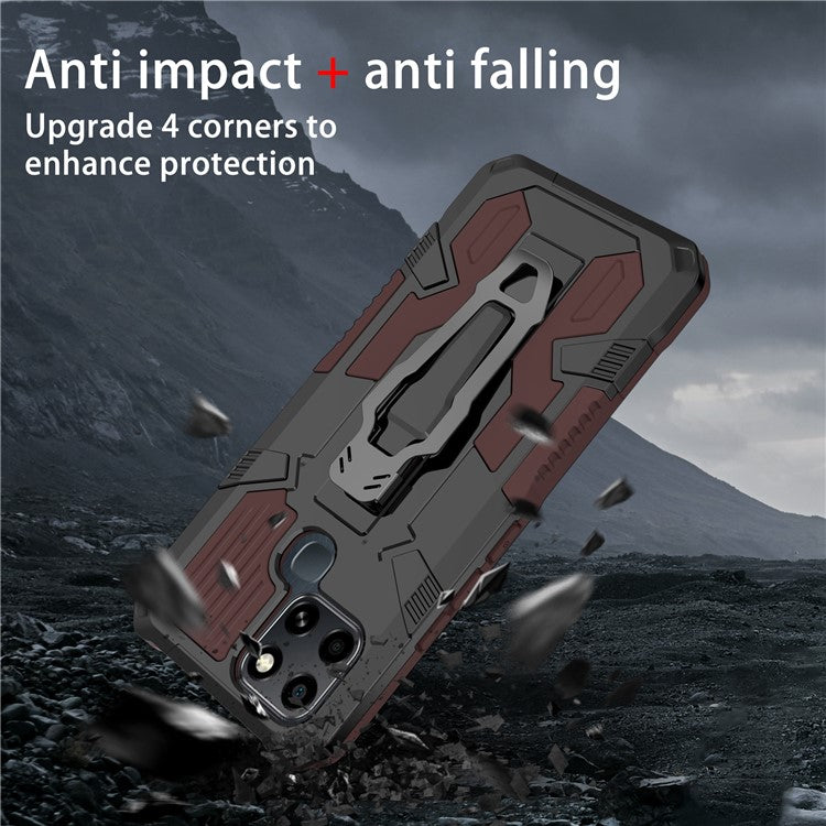 Mechwarrior Project for Infinix Smart 6 TPU + PC Phone Case Kickstand Belt Clip Cover with Car Mount Metal Sheet - Coffee