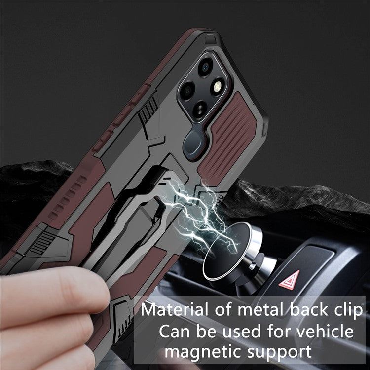 Mechwarrior Project for Infinix Smart 6 TPU + PC Phone Case Kickstand Belt Clip Cover with Car Mount Metal Sheet - Coffee