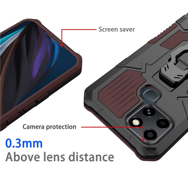 Mechwarrior Project for Infinix Smart 6 TPU + PC Phone Case Kickstand Belt Clip Cover with Car Mount Metal Sheet - Coffee