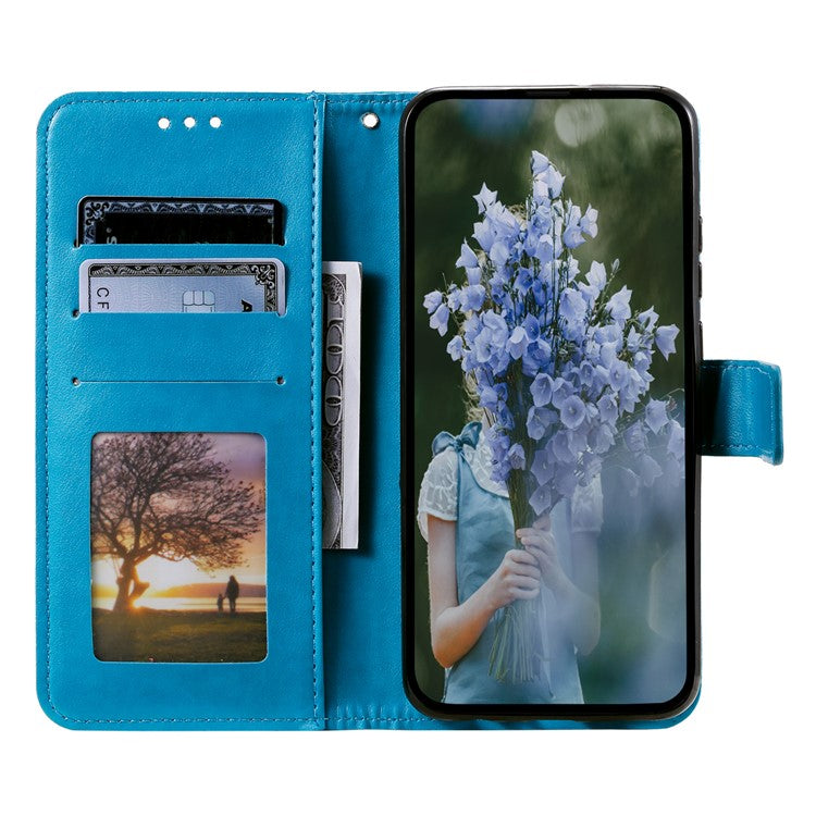 For Google Pixel 7a Imprinted Mandala Flower Phone Case PU Leather Wallet Stand Magnetic Clasp Cover with Strap - Blue