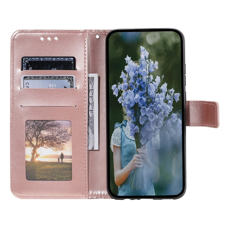 For Google Pixel 7a Imprinted Mandala Flower Phone Case PU Leather Wallet Stand Magnetic Clasp Cover with Strap - Rose Gold
