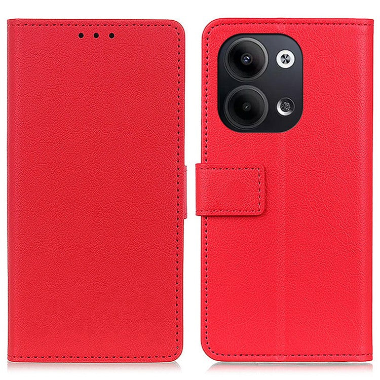 Textured Phone Case for Oppo Reno9 5G / Reno9 Pro 5G, PU Leather Stand Shell Folio Flip Wallet Cover - Red