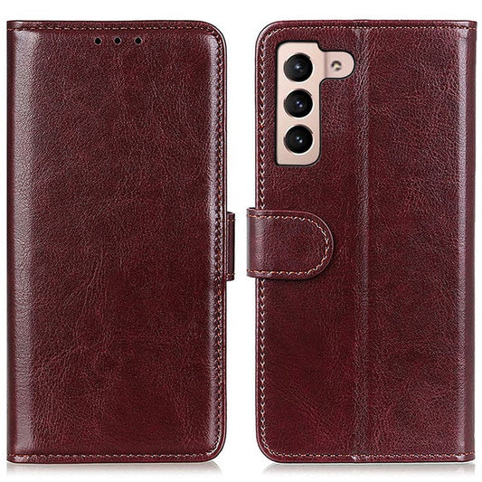 Phone Shell for Samsung Galaxy S23, Wallet Phone Case Crazy Horse Texture Magnetic Clasp PU Leather Flip Cover - Brown