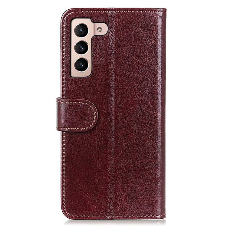 Phone Shell for Samsung Galaxy S23, Wallet Phone Case Crazy Horse Texture Magnetic Clasp PU Leather Flip Cover - Brown