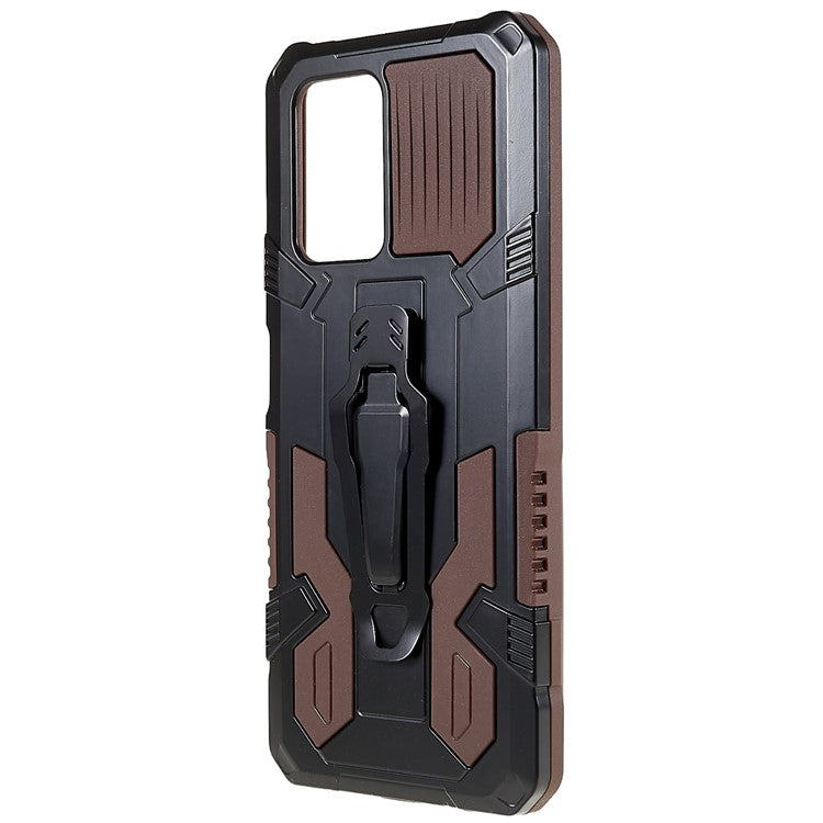 For Infinix Note 10 Pro Belt Clip Kickstand Phone Case Cover Hard PC Soft TPU Rugged Cover - Coffee