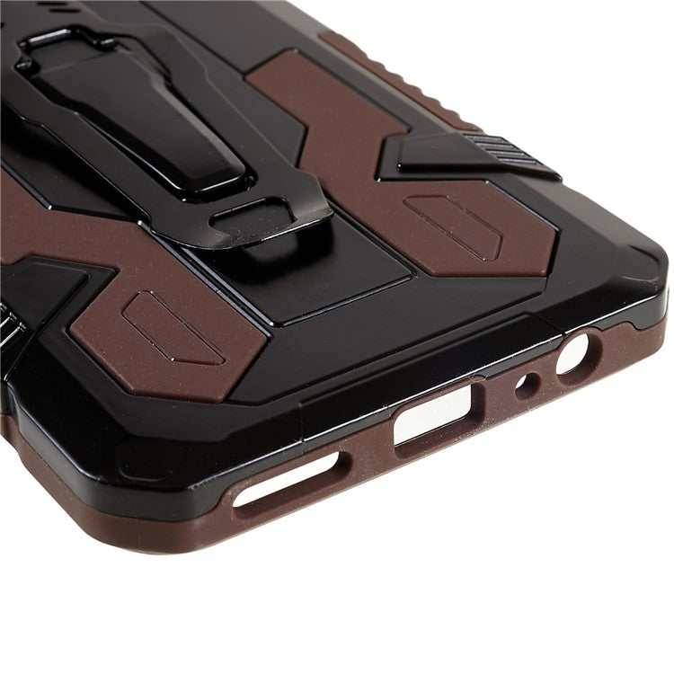 For Infinix Note 10 Pro Belt Clip Kickstand Phone Case Cover Hard PC Soft TPU Rugged Cover - Coffee