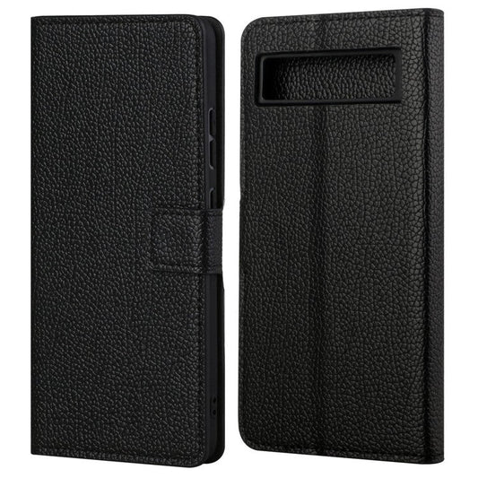 For Google Pixel 7a Litchi Texture PU Leather Wallet Case Stand Function Magnetic Square Clasp Cell Phone Cover - Black