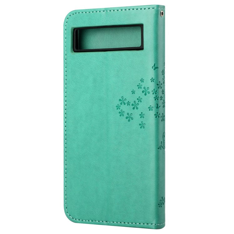 For Google Pixel 7a Imprinted Owl Tree Pattern PU Leather Stand Case Drop-proof Phone Wallet Cover - Green
