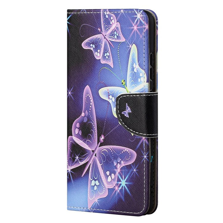 For Google Pixel 7a Cross Texture PU Leather Phone Case Pattern Printing Wallet Stand Full Body Flip Folio Cover - Sparkling Butterflies