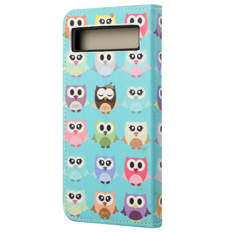 For Google Pixel 7a Cross Texture PU Leather Phone Case Pattern Printing Wallet Stand Full Body Flip Folio Cover - Owls