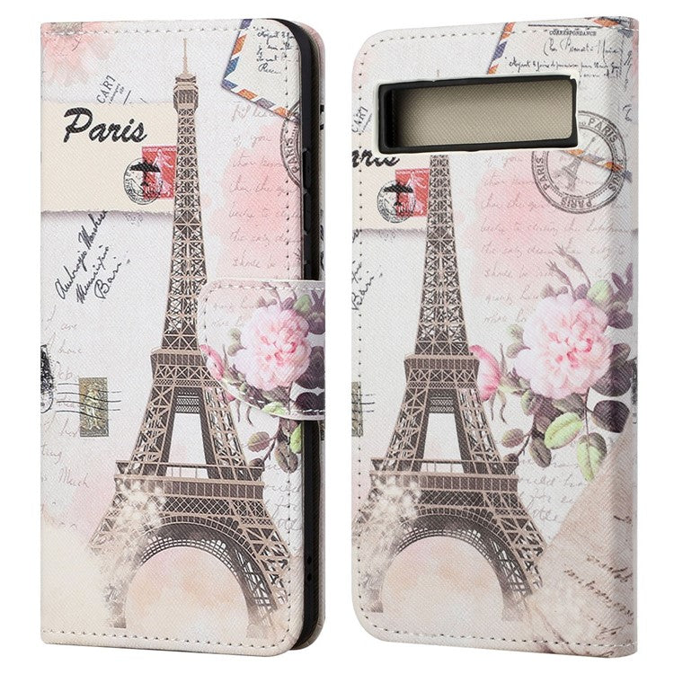 For Google Pixel 7a Cross Texture PU Leather Phone Case Pattern Printing Wallet Stand Full Body Flip Folio Cover - Tower