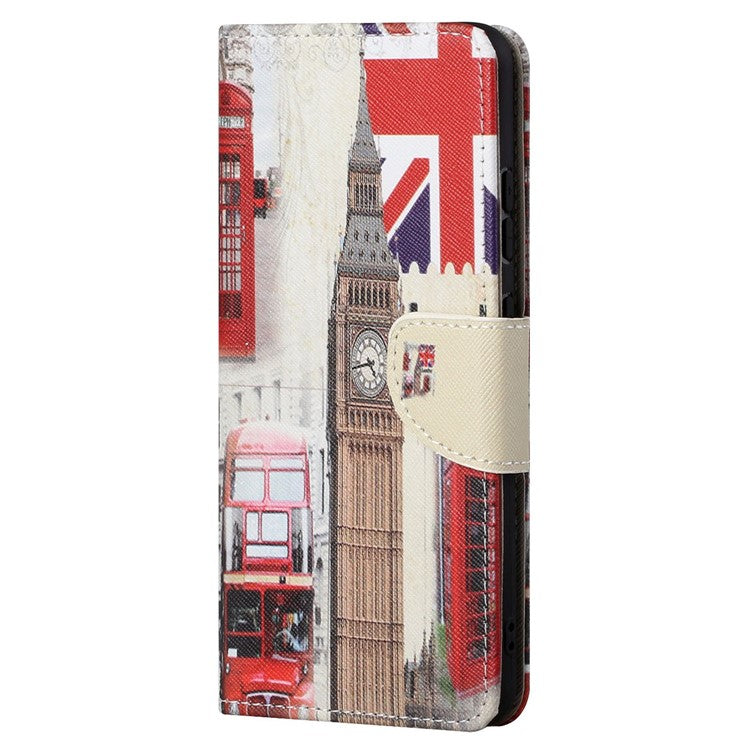 For Google Pixel 7a Cross Texture PU Leather Phone Case Pattern Printing Wallet Stand Full Body Flip Folio Cover - London Big Ben