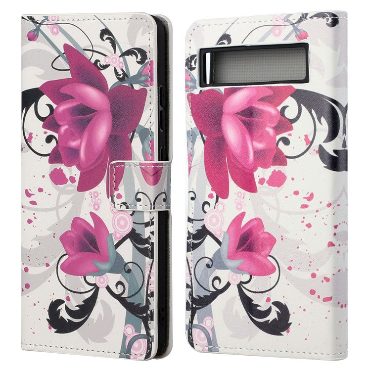 For Google Pixel 7a Pattern Printing PU Leather Wallet Cover Stand Magnetic Closure Protective Phone Case - Lotus
