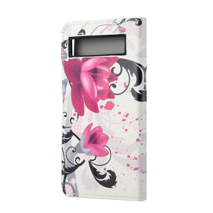 For Google Pixel 7a Pattern Printing PU Leather Wallet Cover Stand Magnetic Closure Protective Phone Case - Lotus