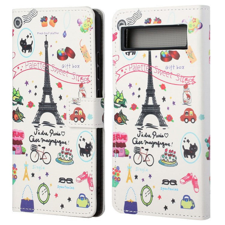 For Google Pixel 7a Pattern Printing PU Leather Wallet Cover Stand Magnetic Closure Protective Phone Case - Iron Tower