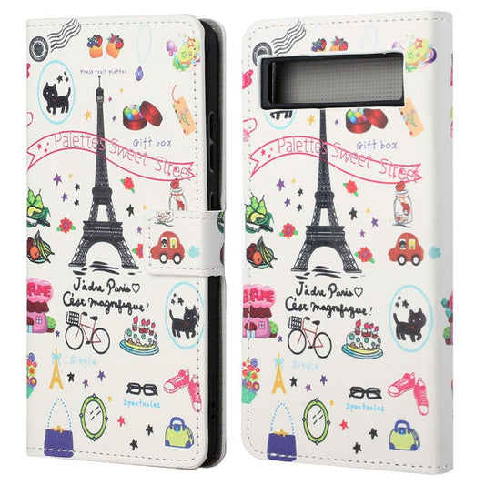 For Google Pixel 7a Pattern Printing PU Leather Wallet Cover Stand Magnetic Closure Protective Phone Case - Iron Tower