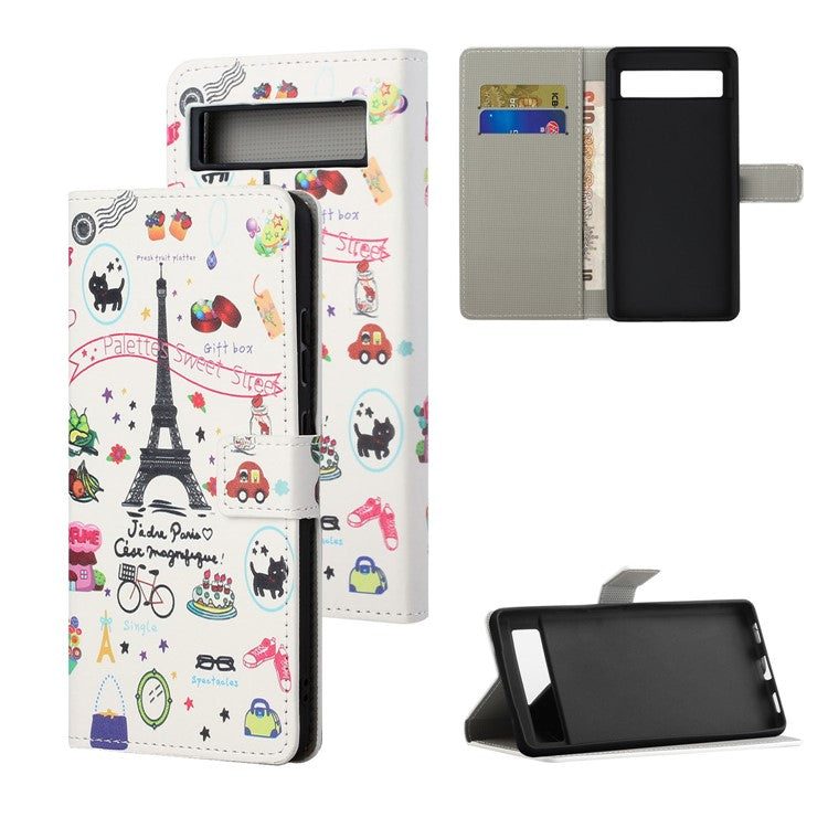 For Google Pixel 7a Pattern Printing PU Leather Wallet Cover Stand Magnetic Closure Protective Phone Case - Iron Tower