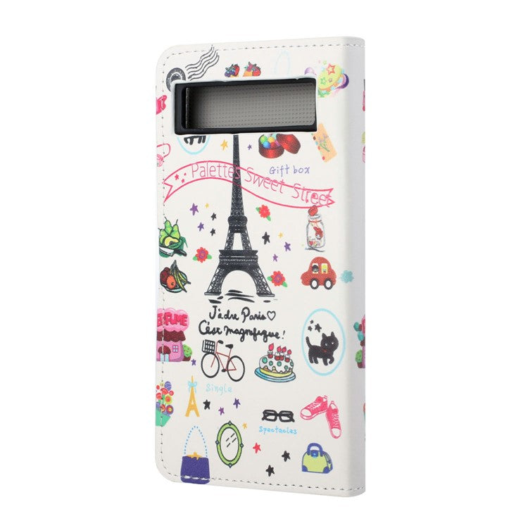 For Google Pixel 7a Pattern Printing PU Leather Wallet Cover Stand Magnetic Closure Protective Phone Case - Iron Tower