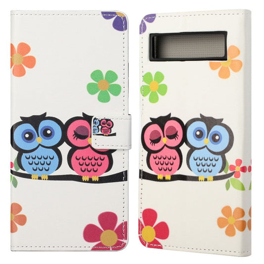 For Google Pixel 7a Pattern Printing PU Leather Wallet Cover Stand Magnetic Closure Protective Phone Case - Couple Owls