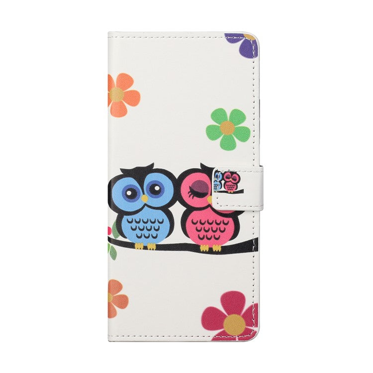For Google Pixel 7a Pattern Printing PU Leather Wallet Cover Stand Magnetic Closure Protective Phone Case - Couple Owls