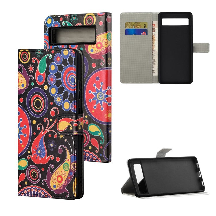 For Google Pixel 7a Pattern Printing PU Leather Wallet Cover Stand Magnetic Closure Protective Phone Case - Jelly Fish