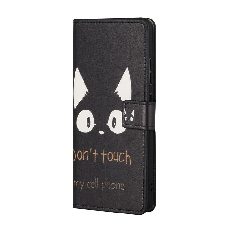 For Google Pixel 7a Pattern Printing PU Leather Wallet Cover Stand Magnetic Closure Protective Phone Case - Don't Touch My Cell Phone