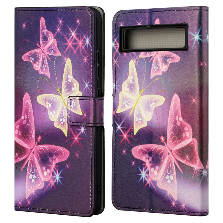 For Google Pixel 7a Pattern Printing PU Leather Wallet Cover Stand Magnetic Closure Protective Phone Case - Sparkle Butterflies